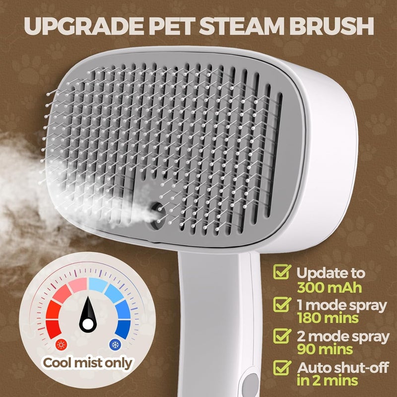 Doffur Cat Steam Brush for Dogs and Cats - Dog Steam Grooming Rechargeable Brush for Shedding Control - Self Cleaning Spay Comb with Mist and 2 Mins Timer for Long & Short Haired Pets - Image 3